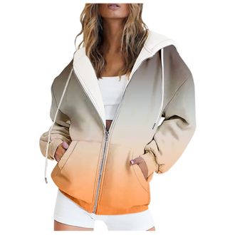 Generic Oversize Sweatshirt Womens Summer Hoodie Womens Zip Colourful Sweat Jacket Elegant Pullover with Hood Jogging Jacket Thin Fabric Hoodie Fading Womens 
