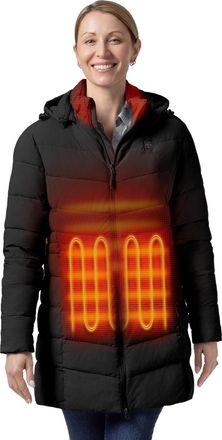 Ororo Upgraded Womens 4 Heat Zones Puffer Heated Jacket, Long Heated Coat with Power Bank (Black, XL)