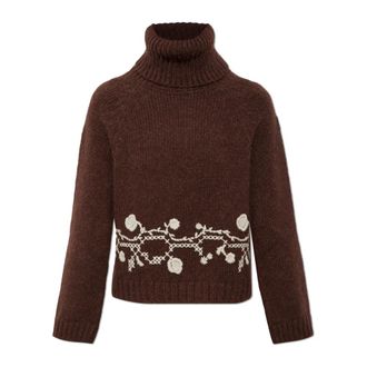 Moncler Jersey de cuello alto bordado de mezcla de alpaca - Knitwear - Mujer - Marr&oacute;n - XS
