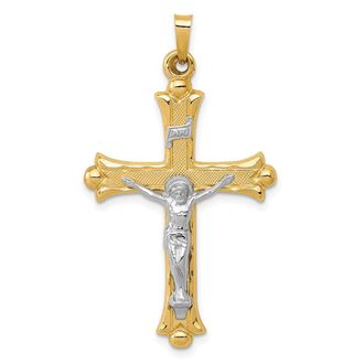 Diamond2Deal 14k Two-tone Gold Textured and Polished INRI Crucifix Pendant