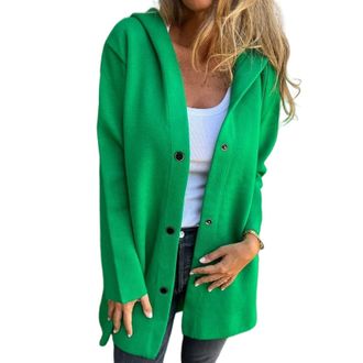 Generic Casual Single Breasted Hooded Jacket, Fall Loose Sweatshirt Jacket Overcoat Lightweight Fleece Jackets with Pockets (Green,2XL)