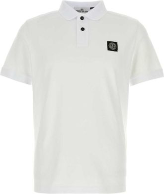 Stone Island White Logo Shirt Collar Polo