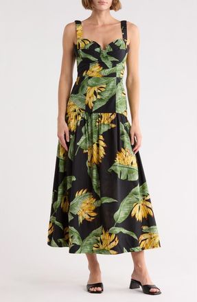 Dress To Tropical Print Fit & Flare Midi Sundress in Black Paraiso at Nordstrom Rack, Size Medium