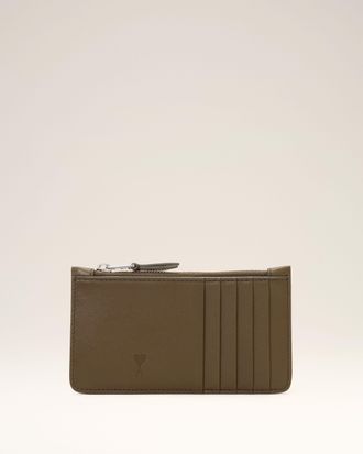 Ami Brown zipped cowhide leather card holder with Ami de Coeur Brown - OS - Unisex