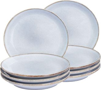 Beliani Beliani - Conjunto De 8 Platos De Postre De Gres Caol&iacute;n Artesanal Acabado Esmalte Reactivo Azul Claro Juniper