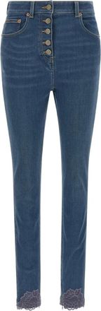Valentino Garavani Denim Broek Met Kant - Dames - Slim Fit Jeans - Blauw - W27 - Denim - Jeans