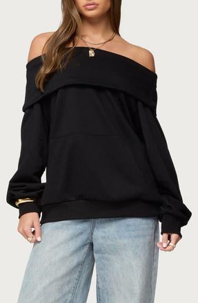 Edikted Ashlee Off the Shoulder Cotton Blend Sweatshirt in Black at Nordstrom, Size X-Small