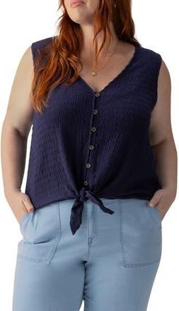Sanctuary Link Up Crinkle Stripe Tie Hem Sleeveless Top in Deep Sea at Nordstrom Rack, Size 1X