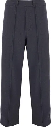 Emporio Armani Dark Grey Pleated Straight-Leg Cotton Formal Pants