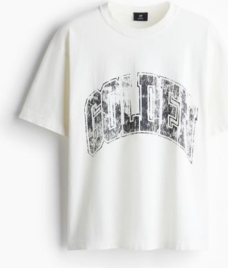 H&M Bedrucktes T-Shirt in Loose Fit - Weiss/Golden
