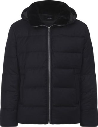 Yves Salomon Navy Blue Hooded Jacket