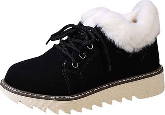 Generic Waterproof Boots Womens Size 5 Lined Insulated Boots Warm Plush Cotton Shoes Lace Up Ankle Boots (Black, 4.5)