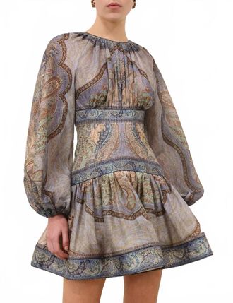 Zimmermann Wanderlust Mini Dress In Tap Blue Multi