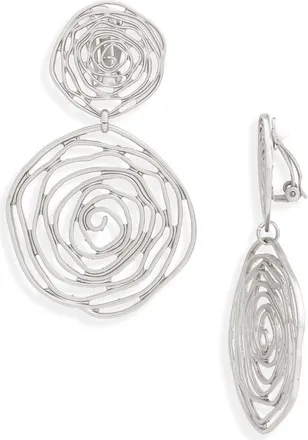 Karine Sultan Oversize Rose Cutout Drop Clip Earrings in Silver at Nordstrom