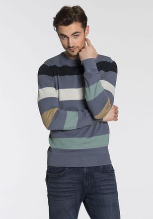 Tom Tailor Strickpullover TOM TAILOR, Herren, Gr. 3XL, blau (blau multi), Strick, Obermaterial: 100% Baumwolle, normal h&uuml;ftbedeckend, Pullover Strickpullover, mi