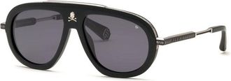 Philipp Plein Philipp Plein Sunglasses Aviator Full Rim, Matte Black/silver Frame And Grey Lens Spp151W0703