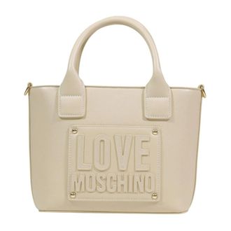 Love Moschino Handbags, female, Beige, Size: ONE SIZE Shoulder Bag with Logo Plaque