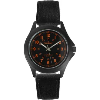 Peugeot Millitary Dial PVD Plated Canvas Strap Watch- 40MM in Black at Nordstrom