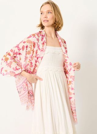 Fat Face FatFace Pink Floral Border Lightweight Scarf