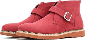 Generic Memory Foam Classic PU Leather Chelsea Business Casual Chukka Boots,Red,10.5 UK