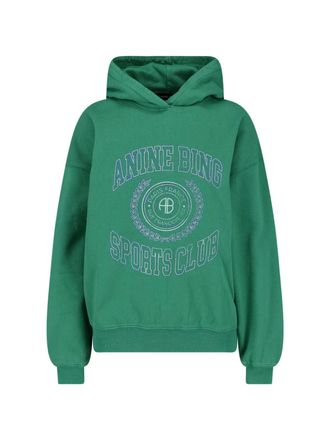 Anine Bing Green Harvey Printed Cotton Hooded Sweatshirt