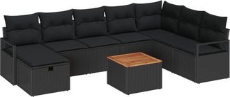 vidaXL Conjunto De Sof&aacute; De Jard&iacute;n Con Coj&iacute;n 9 Pcs Negro Polirat&aacute;n Vidaxl