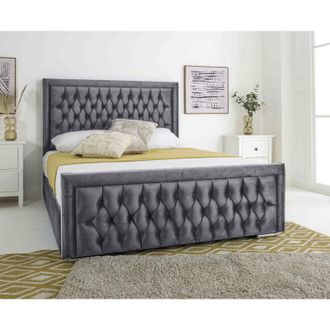 Casa Paloma Steel Plush Velvet Matching Buttons Single Bed Frame