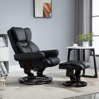 HOMCOM Padded PU Leather Manual Reclining Armchair Sofa Chair w/ Footstool in Black