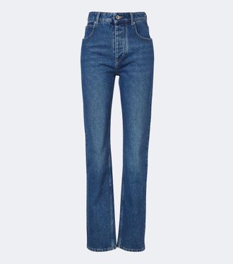 Bottega Veneta Intrecciato leather-trimmed slim jeans