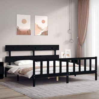 vidaXL vidaXL Giroletto con Testiera Nero 200x200 cm in Legno Massello