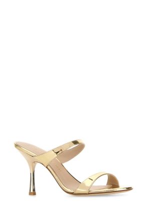 Stuart Weitzman Womens Gold Leather Nudist Mules Platino Sandali