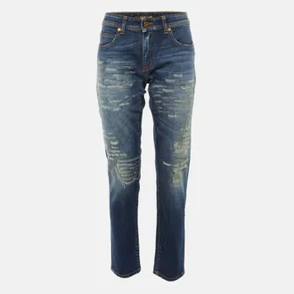 Roberto Cavalli Blue Denim Distressed Skinny Jeans M/waist