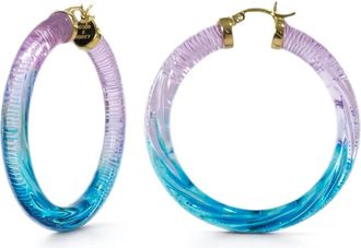 Gold & Honey Ombre Painted Instyle Lucite Hoop Earrings In Purple/ Blue