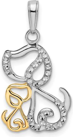 Diamond2Deal 14k Yellow Gold White Rhodium Diamond-cut Dog Puppy Pendant