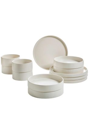 Novel Kombiservice, Sandfarben, Keramik, 12-teilig, Uni, 600 ml, Lfgb, lebensmittelecht, Geschirr, Geschirrsets, Kombiservice