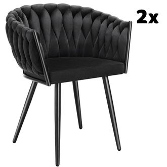 TecTake 2 Sillas de comedor de terciopelo, dise&ntilde;o anudado 60,5x55x75 cm negro