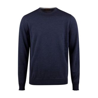 Stenströms Round-neck Knitwear, male, Blue, XL, Blue Merino Wool Crew Neck Jumper