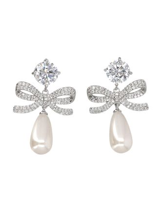 Self Portrait Crystal Bow Pearl Earrings