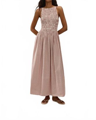 Faithfull The Brand Laia Midi Dress In Paloma Check Cinnamon White