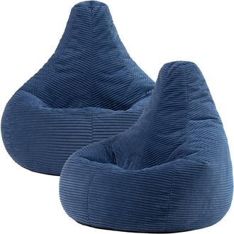 Icon Brand Dalton Cord Adult Bean Bag Chair, Set of 2 in Blue | Size: Medium