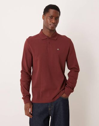 Calvin Klein Jeans Polo in piqu&eacute; rosso scuro con bottoni