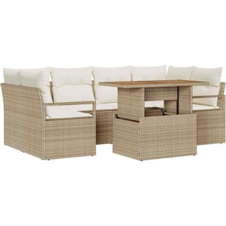 vidaXL Conjunto De Sof&aacute; De Jard&iacute;n 7 Pcs Beige Polirat&aacute;n