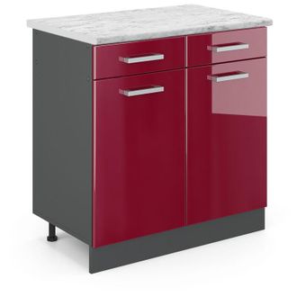 Vicco Mobiletto base per cucina R-Line, Rosso bordeaux lucido, 80 cm pl Marmo
