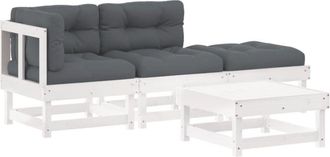 vidaXL Vidaxl - Juego De Muebles Jard&iacute;n 4 Piezas Y Cojines Madera Maciza Blanco