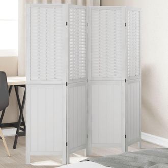vidaXL Biombo Separador De 4 Paneles Madera Maciza Paulownia Blanco Vidaxl