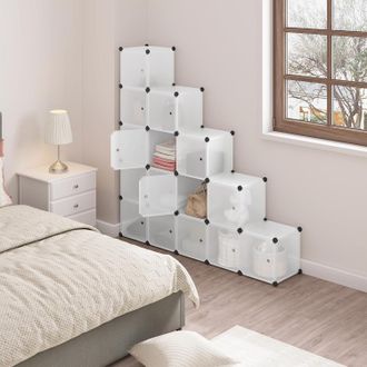 Woltu Armario Modular De 15 Cubo Con Puertas De Im&aacute;n Organizador Modular Estanteria De Almacenaje De Cubos Paneles De Pl&aacute;stico Para Zapatos Juguetes Y Libro