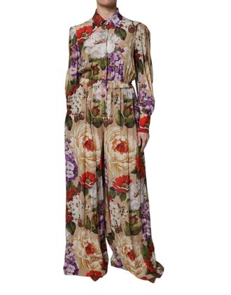 Dolce & Gabbana Womens Multicolor Floral Wide Leg Jumpsuit Dress Silk