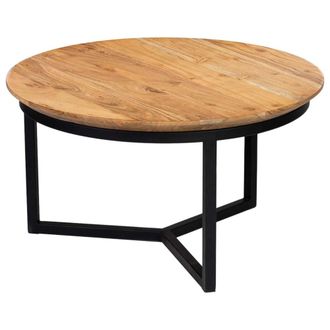 Wanderlust Deco Mesa de centro, tablero de mango y patas de hierro 59x59x33h cm