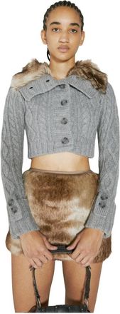 Guess Faux Fur Cable Sweater - Dames - Vesten - Grijs - XL - Wol - Truien & Vesten