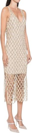 Patrizia Pepe Sprankelende Mesh Jewel Jurk - Dames - Casual kleedjes - Geel - L - Polyester - Kleedjes